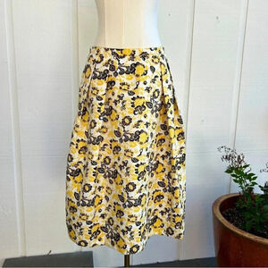 Cottagecore Print Textured A-Line Fit & Flare Classic Pleated Lined Midi Skirt M